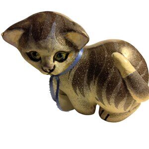 Nittsjo Sweden Pottery Kitten Figurine Gray Tiger Cat Thomas Hellstrom 5097